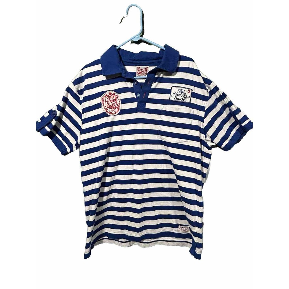 Parish Nation Polo Shirt Mens XL Blue Stripe Short‎ Sleeve Road King